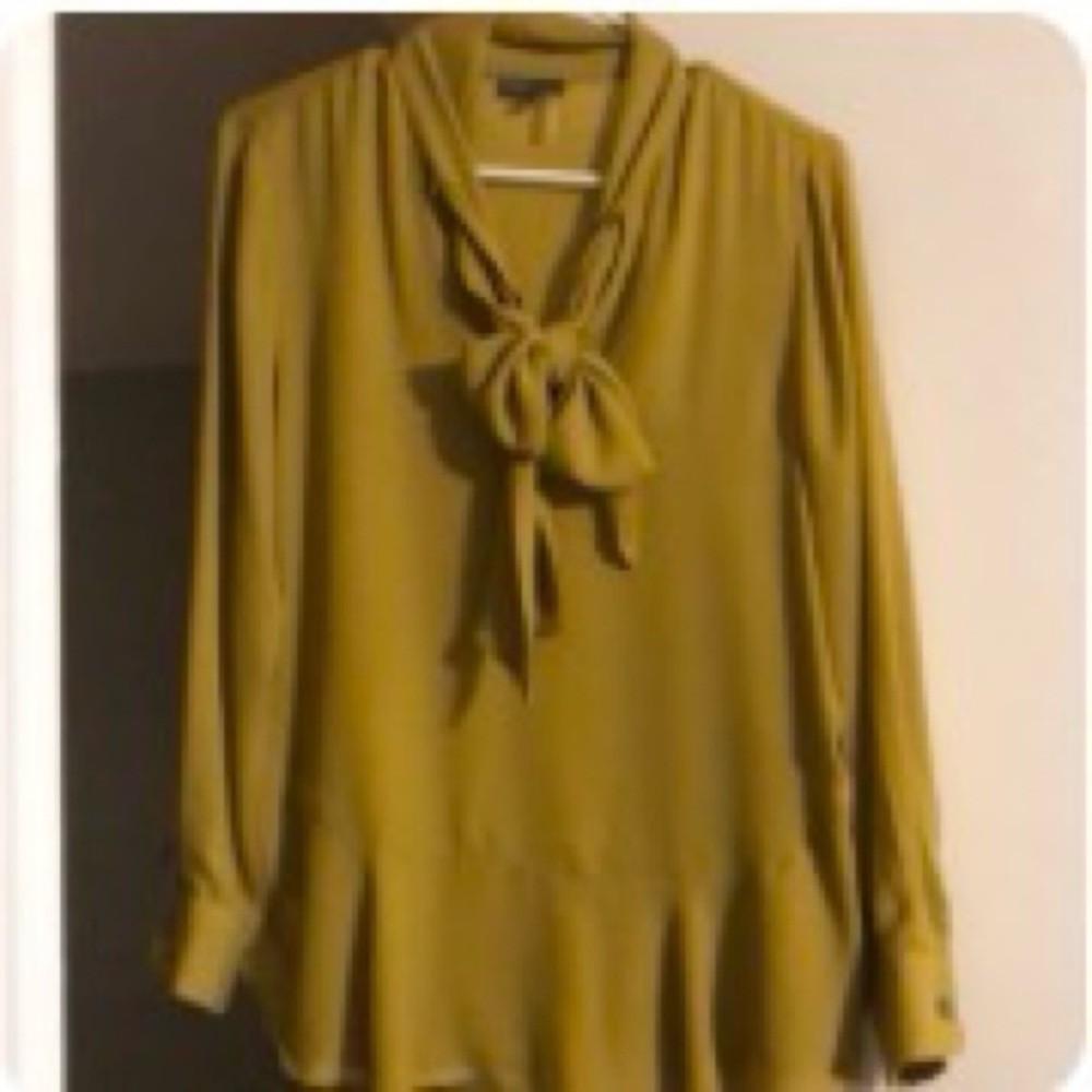 Vince Camuto Mustard Tie-Neck Blouse